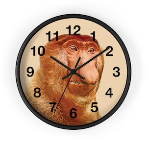 Nosacz Monkey Wall Clock | Silent, Accurate Timekeeping, Wood Frame (Natural, Black, White) | Nosacz Monkey, School Room, Collectible Gift