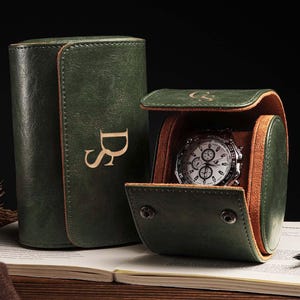Scatola porta orologi in pelle personalizzata, astuccio arrotolabile per 3 orologi, custodia da viaggio per orologi, regalo per lui immagine 1