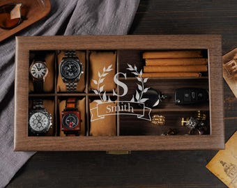 Boîte à montres gravée personnalisée, boîtier de montre pour homme, présentoir et rangement pour montres, cadeaux pour homme, cadeaux de mariage pour garçons d'honneur