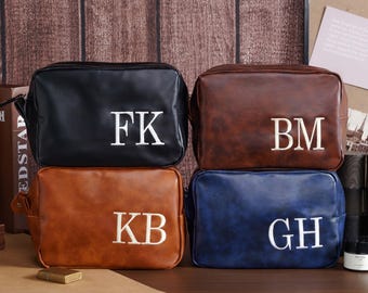 Personalized Embroidered Toiletry Bag, Leather Dopp Kit, Groomsmen Gift, Wedding Gift for Groom, Gift for Him