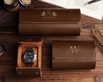 Personalized Leather Watch Box,Watch Roll for 3 Watches,Leather Watch Case,Watch Travel Case,Wedding Groomsmen Gifts,Gift For Him