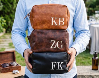 Personalized Embroidered Toiletry Bag, Leather Dopp Kit, Groomsmen Gift, Wedding Gift for Groom, Gift for Him
