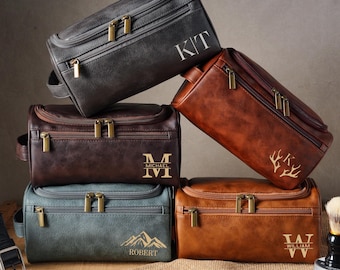 Trousse de toilette en cuir gravée et personnalisée, trousse de voyage pour homme, cadeau pour les garçons d'honneur, cadeau d'anniversaire pour lui