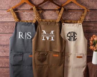 Personalized  Embroidered Men's Apron, Workshop Apron, Bartender's Apron, Men's Chef Apron, Barbeque Apron,Gift For Him