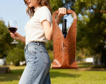 Bolsa de vino grabada personalizada, botellero, bolsa de cuero para vino, regalos para amantes del vino, regalo de inauguración, regalos de empresa, regalo de boda