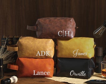 Embroidered Men's Toiletry Bag,Travel Toiletry Bag,Leather Mens Dopp Kit Bag,Personalized Shaving Kit,Groomsmen Gift Bag,Christmas Gifts