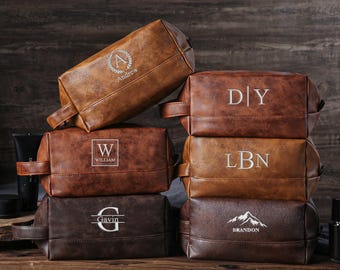 Trousse de toilette en cuir personnalisée, Trousse de toilette brodée personnalisée, Trousse de toilette de voyage, Trousse de toilette homme, Cadeaux pour garçons d'honneur, Cadeaux de Noël