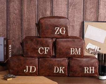 Personalized Embroidered Toiletry Bag, Leather Dopp Kit, Groomsmen Gift, Wedding Gift for Groom, Gift for Him