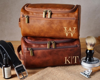 Trousse de toilette en cuir gravée personnalisée, trousse de voyage pour homme, cadeaux de garçons d'honneur, cadeau d'anniversaire pour lui