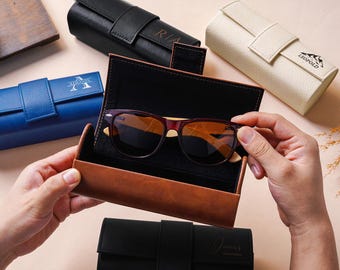 Gepersonaliseerde leren brillendoos, leren brillenkoker, aangepaste brillenkoker, cadeaus voor mannen, cadeau voor bruidsjonkers, cadeau bruidsfeest