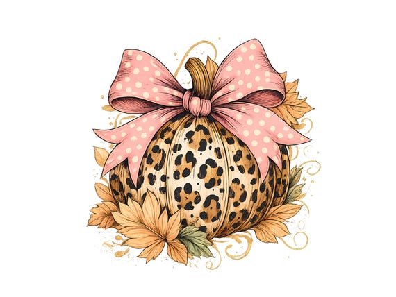 Pumpkin Leopard Fall Pumpkin Bow Png, Leopard Ghost PNG, Trendy Halloween Png, Cute Fall Polka Dot Pumpkin Sublimation, Fall Png