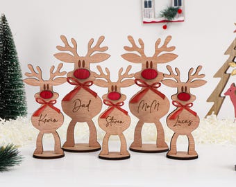 Personalised Freestanding Reindeer, Wooden Reindeer Family Ornaments,Christmas Gifts,Family Christmas Decoration,Holiday Decor Gift