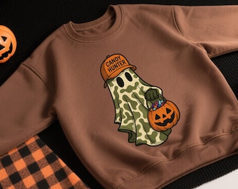 Camo Halloween Ghost PNG, Candy Hunter PNG, Retro Halloween Green Camo Ghost Png , Halloween Kids Candy Png, Halloween Png