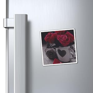 Romantischer Herz-Becher-Magnet - Blumen-Kühlschrank-Dekor, süßes Geschenk für Liebe, Küchenaccessoire, Jahrestag, Valentinstag
