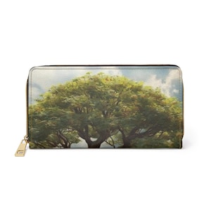 Nature-Inspired Zipper Wallet, Eco-Friendly Wallet, Forest-Themed Purse, Tree Design Clutch, Gift for Nature Lovers, Stylish Zip Wallet