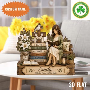 Personalisierte christliche Holzblock, benutzerdefinierte Glaube Holztafel, Bibel Vers Tischschild, religiöses Geschenk für Frauen, Schrift Schreibtisch Dekor