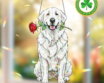 Hologram Great Pyrenees Suncatcher, Pet Memorial Ornament, Window Hanging Ornament, Unique Gift, Great Pyrenees Lover Gift