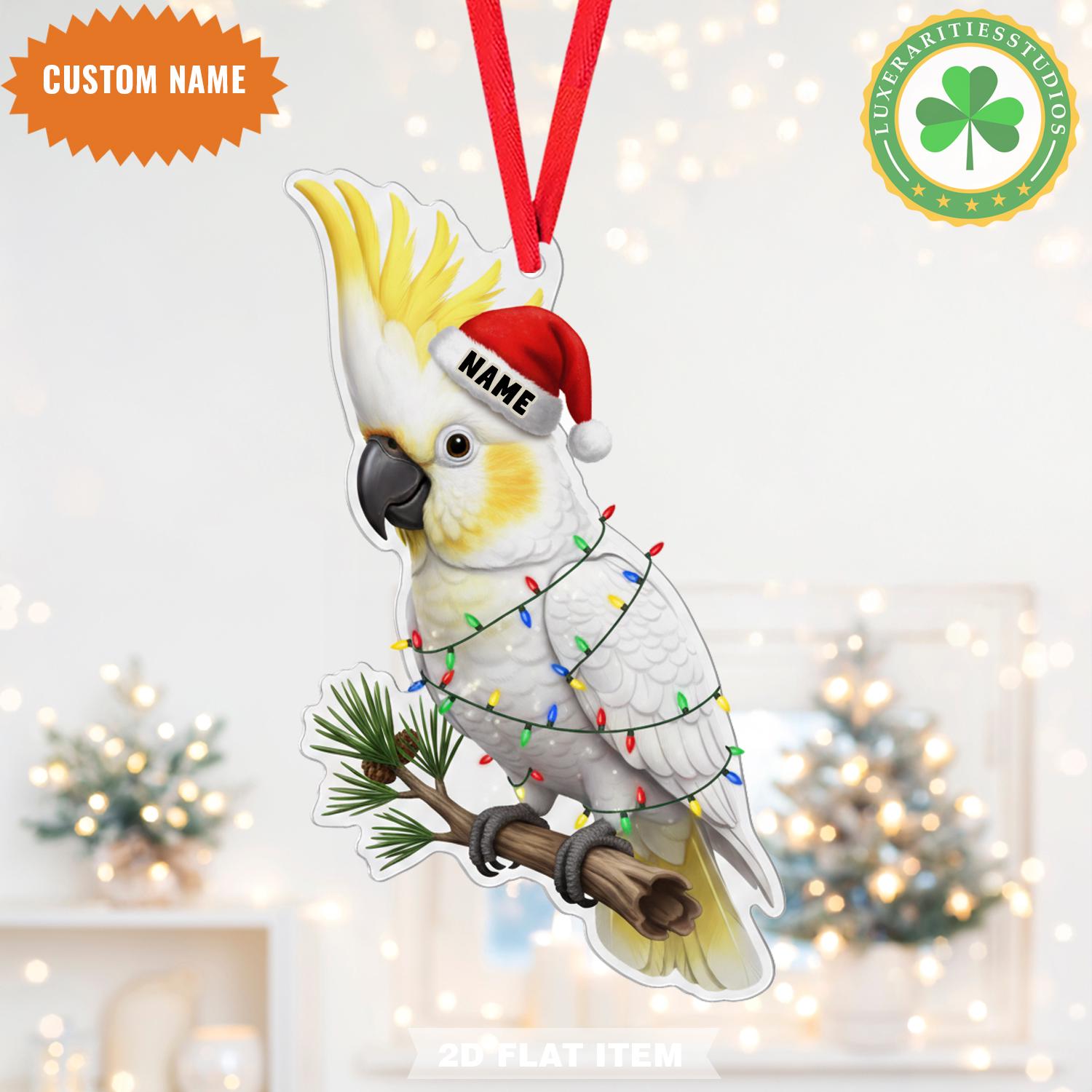 新品★オカメインコ★ホワイト★クリスマス・オーナメント★木製★一点もの★アート 新品☆オカメインコ☆ホワイト☆クリスマス・オーナメント☆木製☆一点