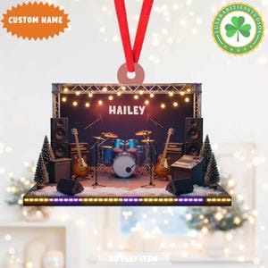 Personalized  Rock Band Stage Christmas Ornament, Unique Holiday Keepsake, Flat 2D Ornament, Rock Band Christmas Ornament, Rock Lover Gift