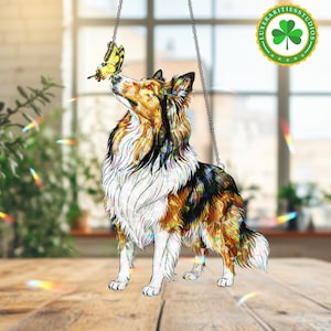 Rough Collie Hologram Suncatcher, regnbågsfönsterdekoration