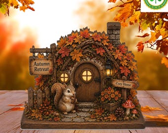 Autumn Squirrel Wooden Block, Fall Tiered Tray Sign, Woodland Animal Home Decor,