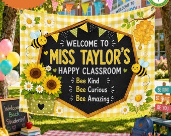 Personalized Bee Classroom Tapestry Banner, Custom Teacher Welcome Banner, Bee Kind Classroom Sign, Back to School Teacher Gift