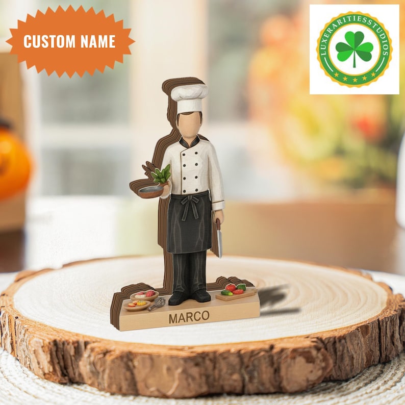Custom Name Chef Figurine Wooden Block, Wooden Chef Statue Gift, Custom ...