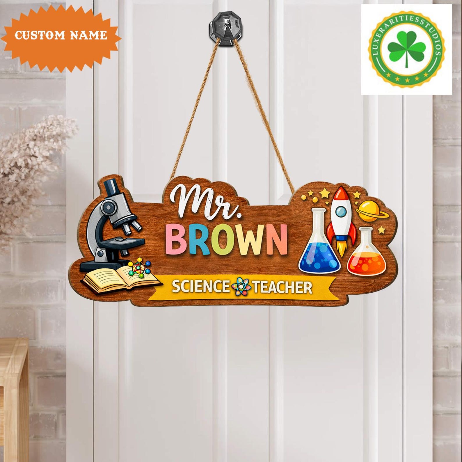 Personalized Science Teacher Wooden Sign, Custom Teacher Name Classroom ...