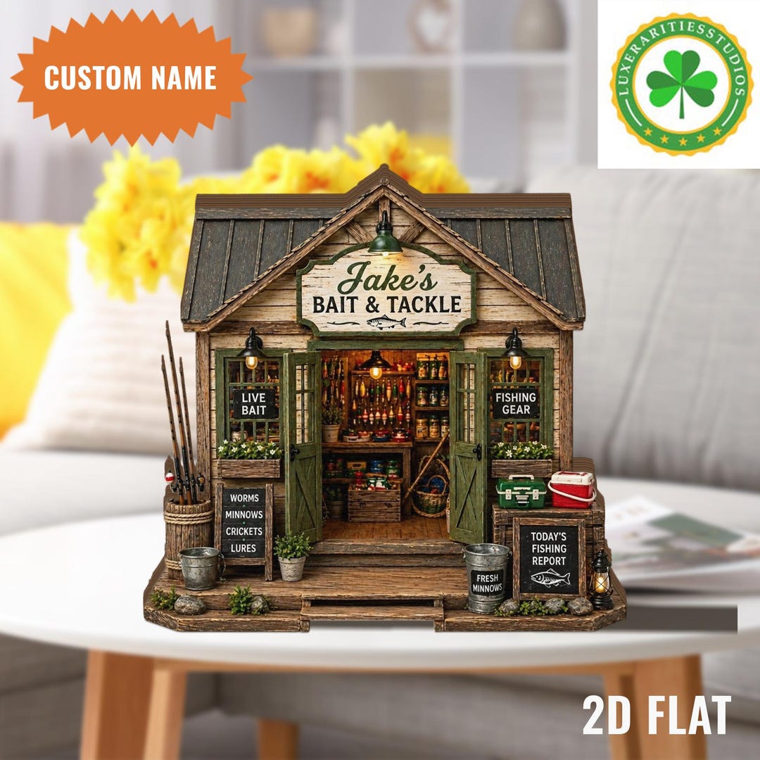 Custom Bait & Tackle Shop Wooden Block, Rustic Lake Cabin Gift ...