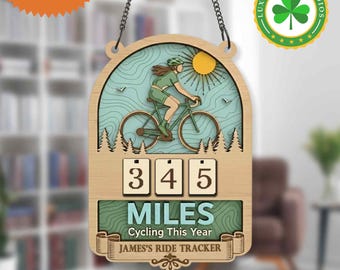 Custom Cycled Miles Tracker Sign, Personalized Biker Gift
