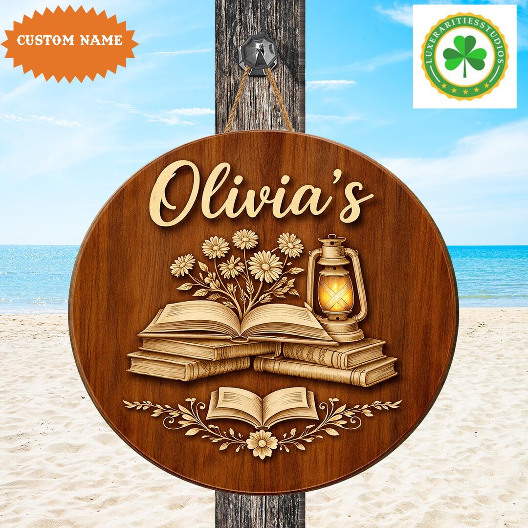 Personalized Wooden Library Sign, Custom Reading Room Decor, Book Lover ...