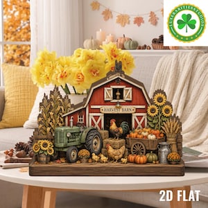 Harvest Barn  Wooden Block, Rustic Farmhouse Fall Decor, Autumn Barn Table Decoration, Pumpkin Farm Centerpiece, Rustic Farm Gift