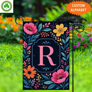 Personalized Monogram Garden Flag, Custom Initial Floral Garden Flag, Botanical Outdoor Yard Decor, Housewarming Gift