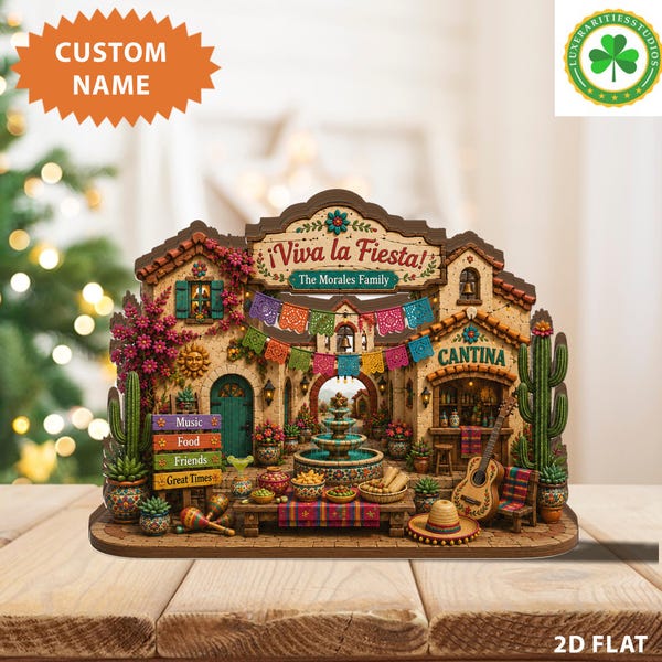 Gepersonaliseerde Fiesta Family houten blok, op maat gemaakte Mexicaanse cantina decoratie, cantina feestdecoratie