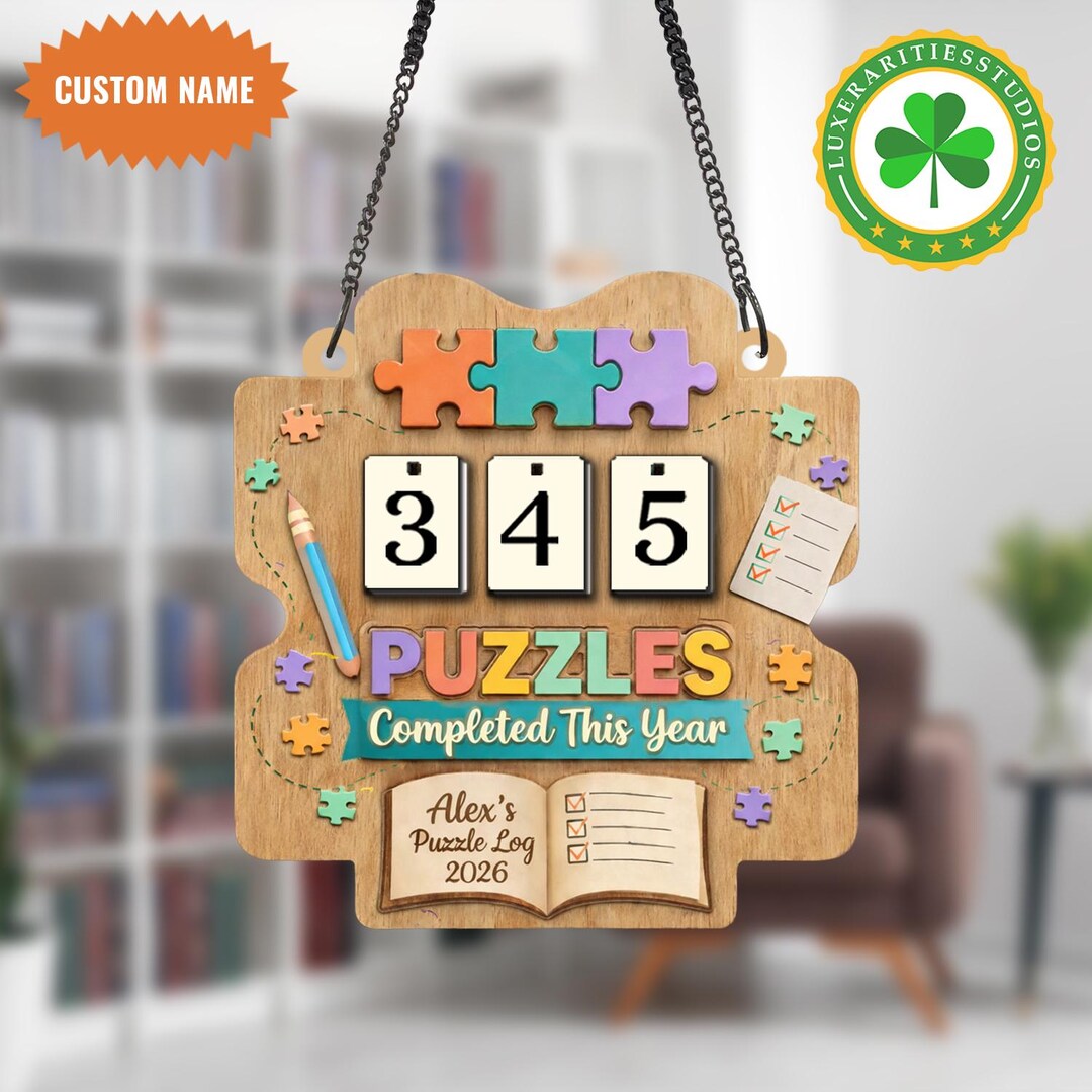 Custom Name Puzzle Tracker Sign, Wooden Puzzle Log Decor - Etsy