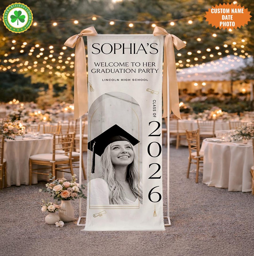 Spring Graduation Linen Personalized Graduation Linen Banner, Custom Photo Party Sign, Class ...