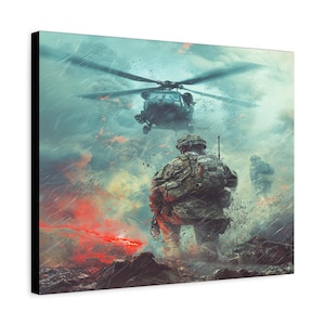 Military Helicopter Soldier Wall Art – Motivational Army Canvas Print, Tactical Wall Decor, Veteran Gift, Man Cave or Office Artwork