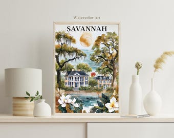Akvarelltryck i Savannah, Georgia: Konst från sydstaternas historiska hem (digital nedladdning)
