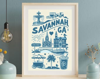 Grafika Savannah, Georgia | Wiele rozmiarów | Historyczna dekoracja ścienna z południa