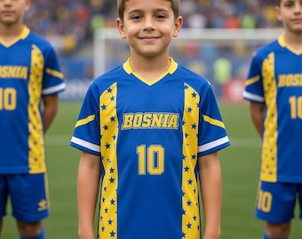 Voetbalshirt van het Bosnische fanteam, gepersonaliseerd shirt met naam en nummer voor het WK 2026, voetbalfanartikelen voor mannen en vrouwen