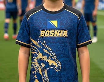 Bosnisch draken voetbalshirt – gepersonaliseerd met naam en vlag, fanartikelen voor mannen en vrouwen, uniek cadeau om Bosnische trots te tonen voor jongens en meisjes.