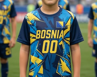 Gepersonaliseerd voetbalshirt van Bosnië – met aangepaste naam voor heren en dames, WK 2026, sportief T-shirt in streetstyle, cadeau voor hem