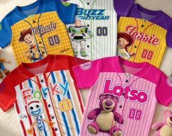 Pixar Toy Story Striped Baseball Jersey, Custom Name Number Birthday Boy Girl Gift, Disneyland Trip Family Matching