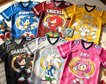Gepersonaliseerd Sonic honkbalshirt, Sonic Hedgehog kinder gaming shirt met eigen naam, verjaardagsoutfit voor kinderen