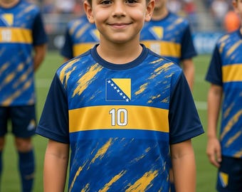 Team Bosnië voetbalshirt, gepersonaliseerd shirt met naam voor heren en dames, cadeau voor sportfans 2026