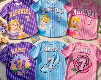 Verjaardagsprinses Magic Kingdom honkbalshirt, shirt met gepersonaliseerd nummer voor meisjes, Disneyland verjaardagsuitje voor kinderen