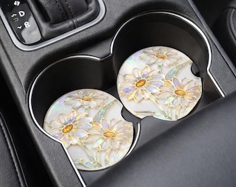 Iriserende bloemen auto-onderzetters: bekerhouders met glas-in-lood-effect