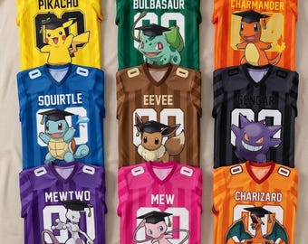 Pokémon voetbalshirt voor afgestudeerden, gepersonaliseerd anime shirt voor kinderen, jongeren en volwassenen, Pokémon Monsters afstudeercadeau voor jongens en meisjes