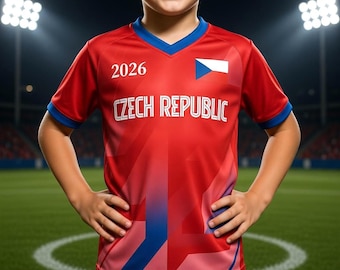 Tsjechisch kindervoetbalshirt met gepersonaliseerde naam, heren/dames, WK 2026, cadeau voor kampioensfans