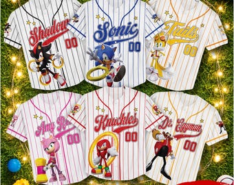 Sonic Actions Striped White Baseball Jersey, Cartoon Birthday Boy Girl Shirt, Retro Sonic